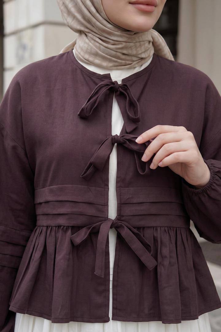 Bağcıklı Etek Üstü Kimono Y0126 - MÜRDÜM |  
