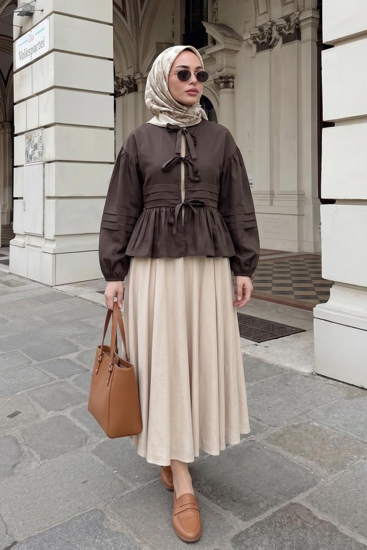 Bağcıklı Etek Üstü Kimono Y0126 - KAHVE |  