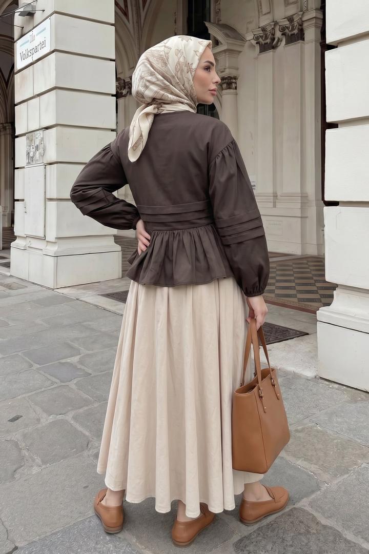 Bağcıklı Etek Üstü Kimono Y0126 - KAHVE |  