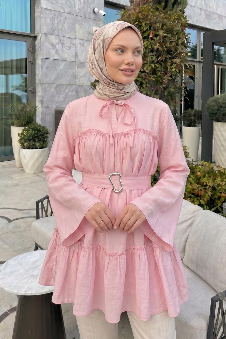 Toka Kemerli Tunik Y0135 - PEMBE |  