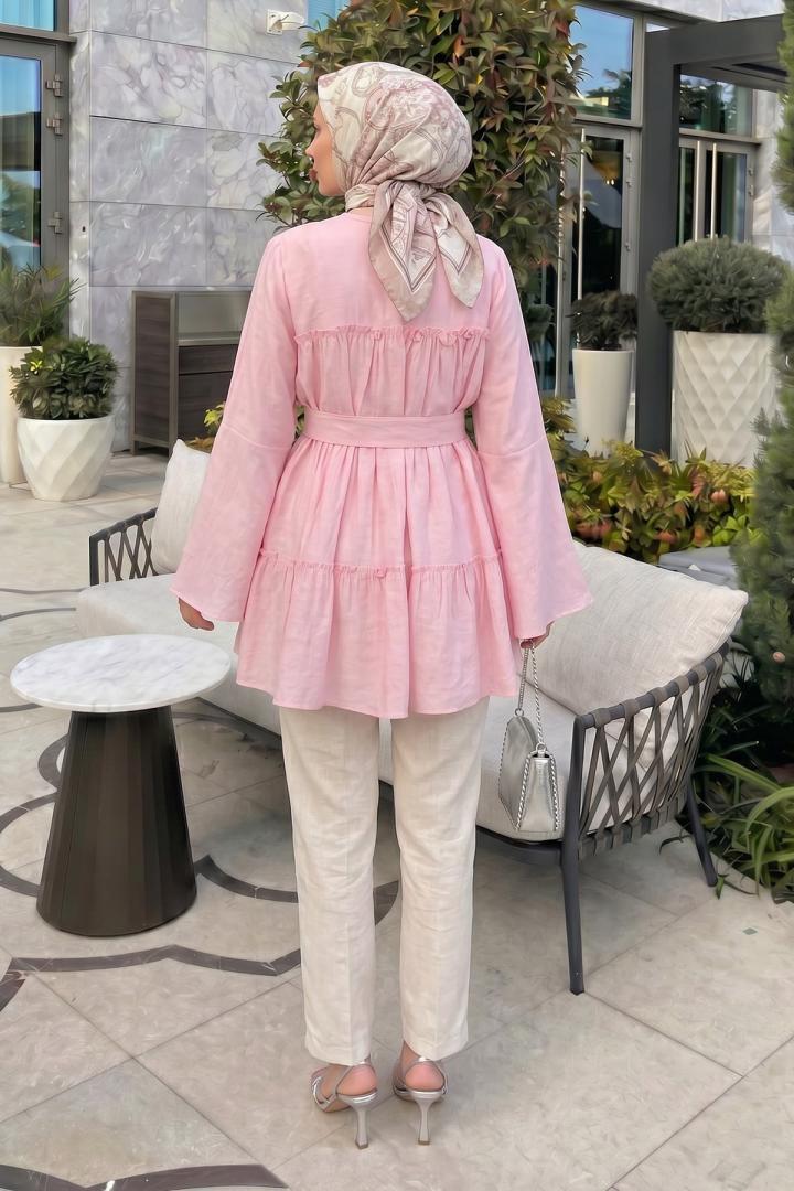Toka Kemerli Tunik Y0135 - PEMBE |  