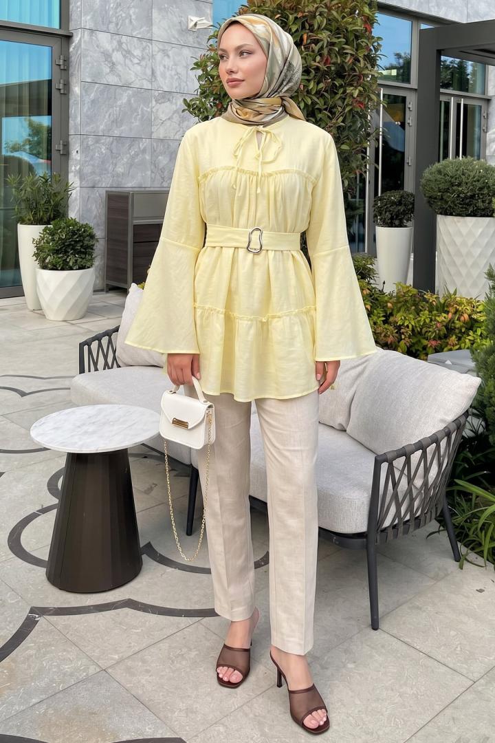 Toka Kemerli Tunik Y0135 - SARI |  