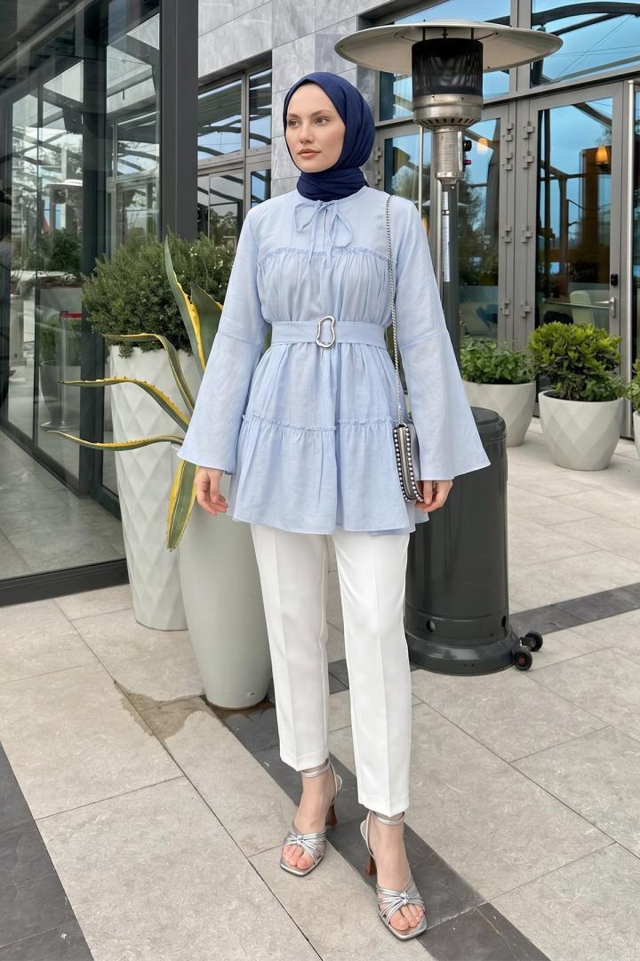 Toka Kemerli Tunik Y0135 - BEBE MAVİSİ |  