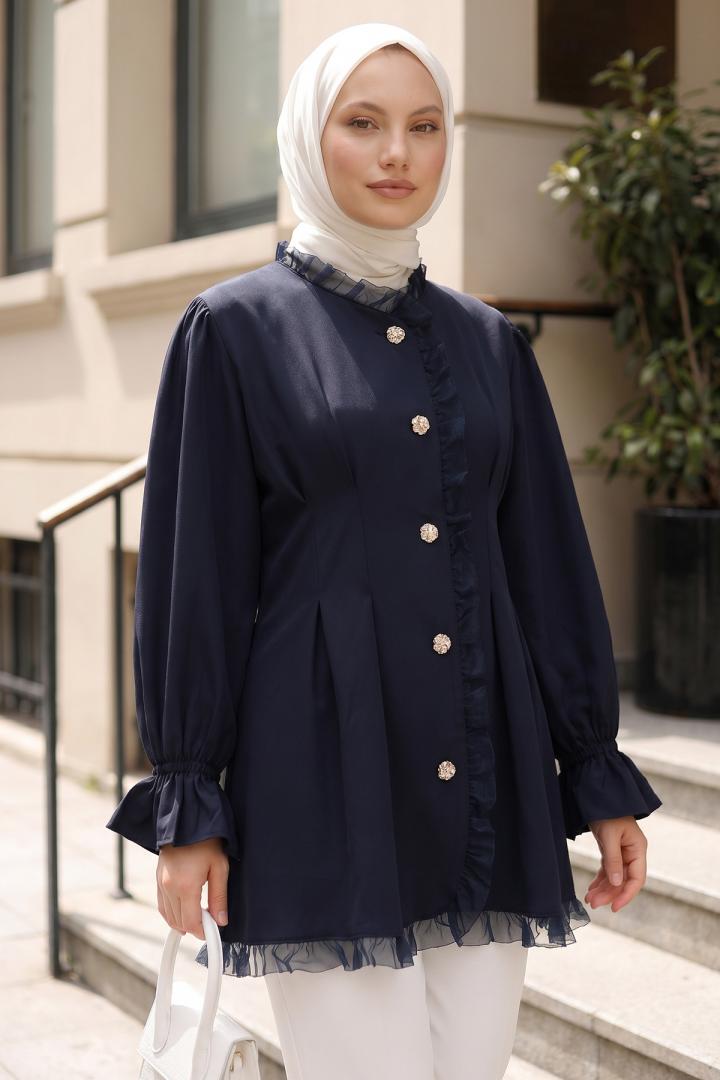 Tül Detaylı Tunik Y0078 - LACİVERT |  