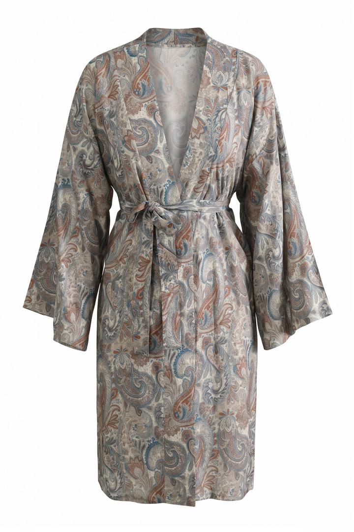 Şal Desenli Uzun Kimono 2397 - BEJ |  