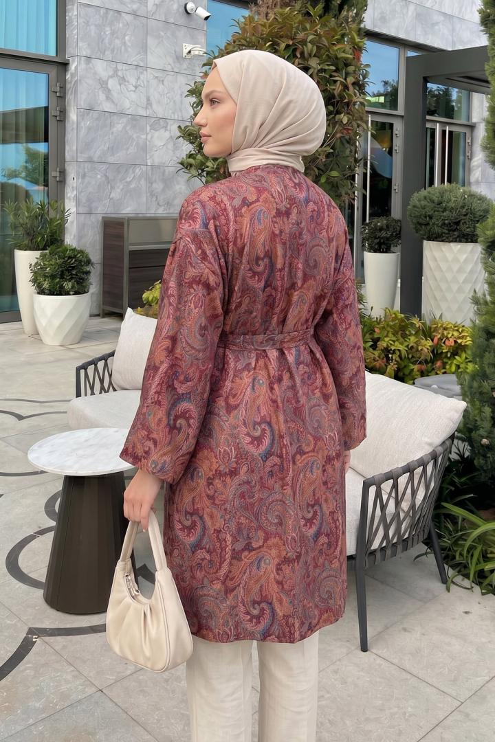 Şal Desenli Uzun Kimono 2397 - MÜRDÜM |  