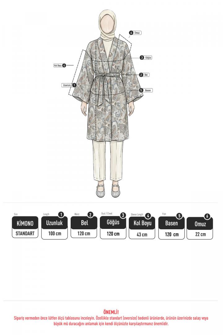 Şal Desenli Uzun Kimono 2397 - MÜRDÜM |  