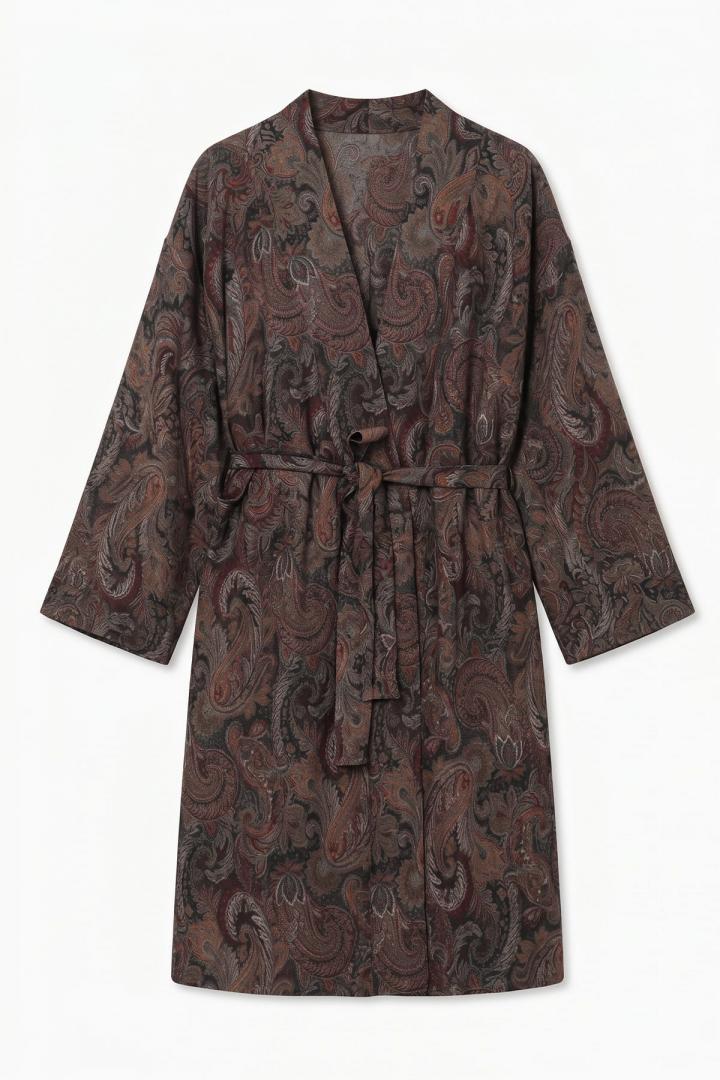 Şal Desenli Uzun Kimono 2397 - KAHVE | Salih Çelebi 
