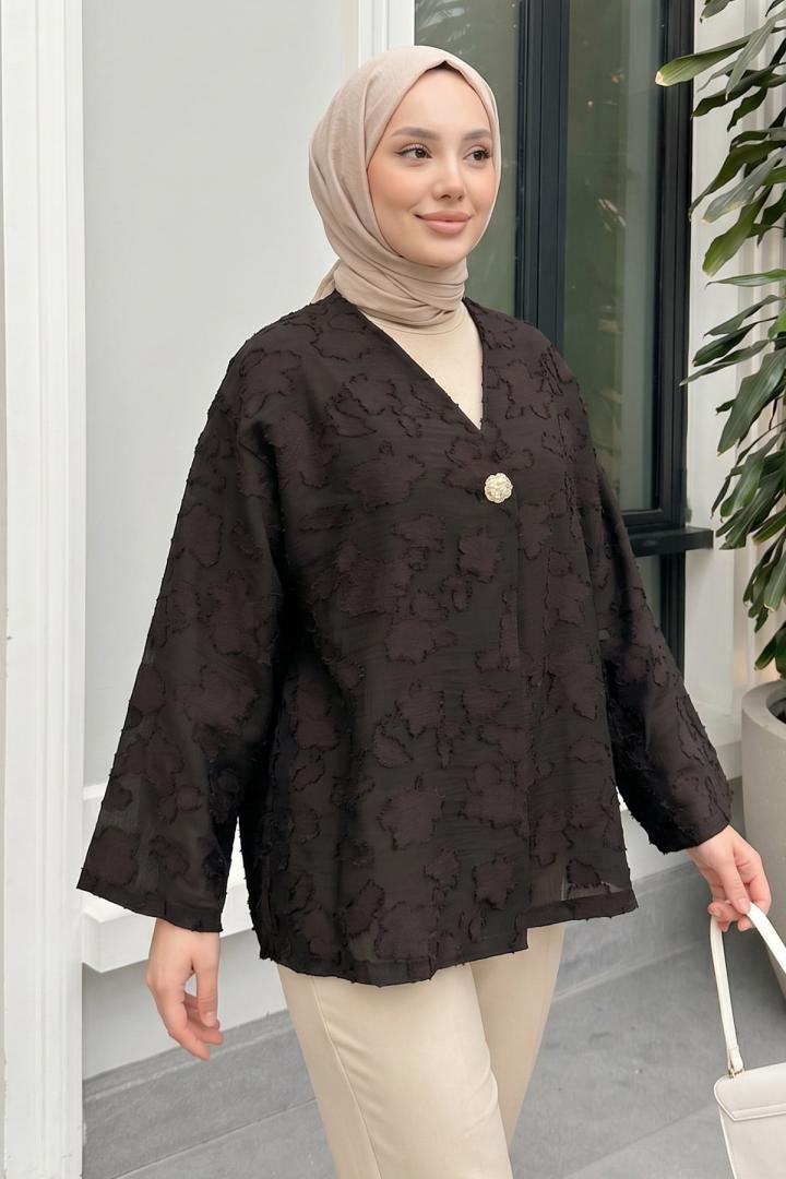 Jakar Detaylı Kimono Y0111 - ACI KAHVE |  