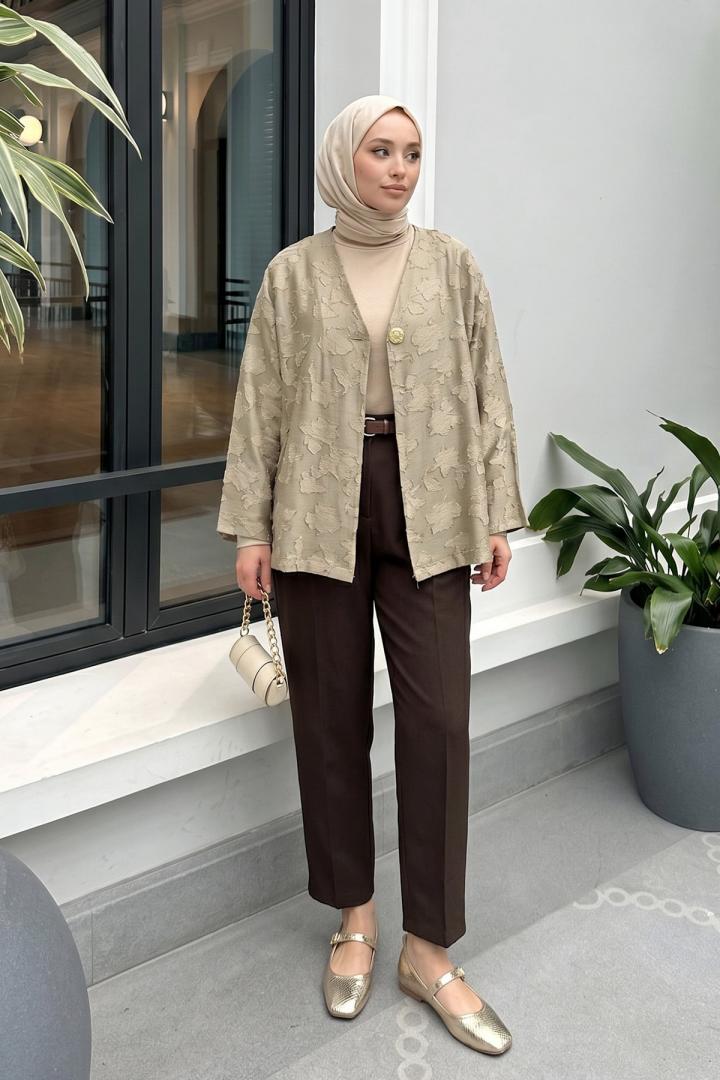 Jakar Detaylı Kimono Y0111 - AÇIK HAKİ |  