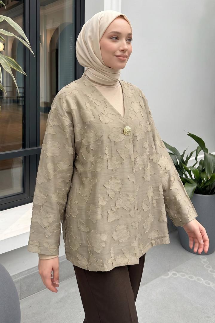 Jakar Detaylı Kimono Y0111 - AÇIK HAKİ |  