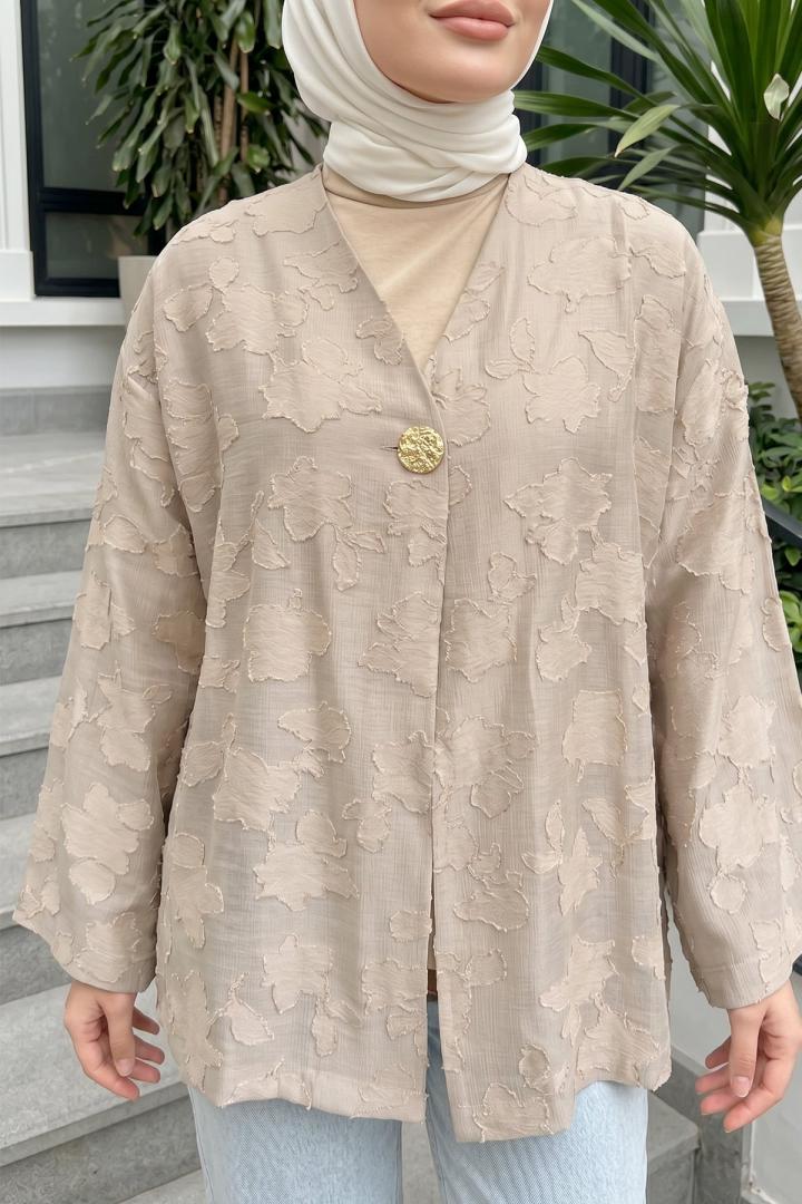 Jakar Detaylı Kimono Y0111 - BEJ |  