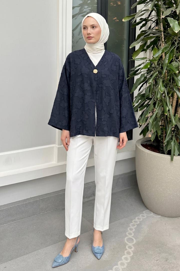 Jakar Detaylı Kimono Y0111 - LACİVERT |  