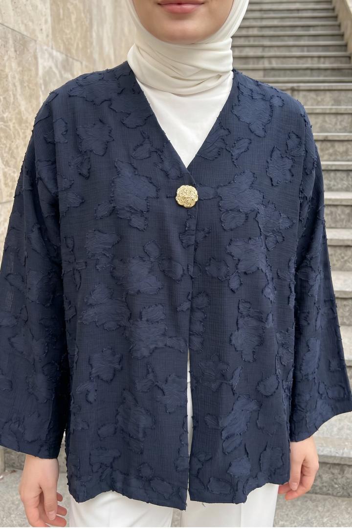 Jakar Detaylı Kimono Y0111 - LACİVERT |  