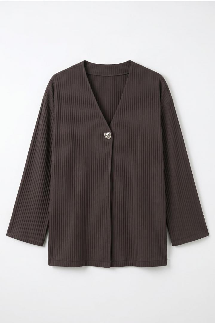 Tek Düğmeli Kimono Y0130 - KAHVERENGİ |  