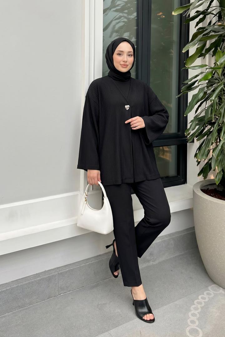 Tek Düğmeli Kimono Y0130 - SİYAH |  