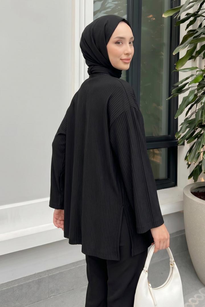 Tek Düğmeli Kimono Y0130 - SİYAH |  