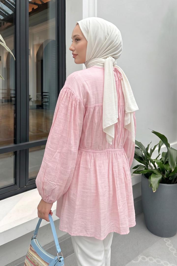 Ön Büzgülü Uzun Tunik 262338 - AÇIK PEMBE |  
