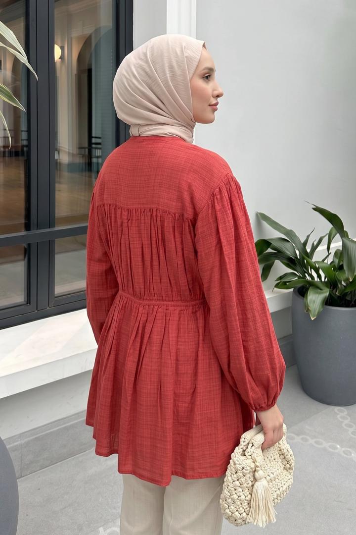Ön Büzgülü Uzun Tunik 262338 - KIRMIZI |  