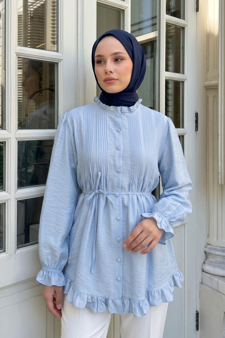 Yaka Nervürlü Gömlek Y0109 - BEBE MAVİSİ |  