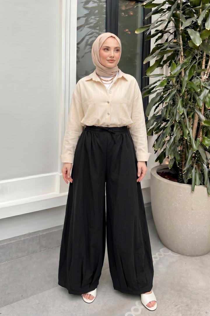 Geniş Paça Şalvar Pantolon Y0145 - SİYAH |  