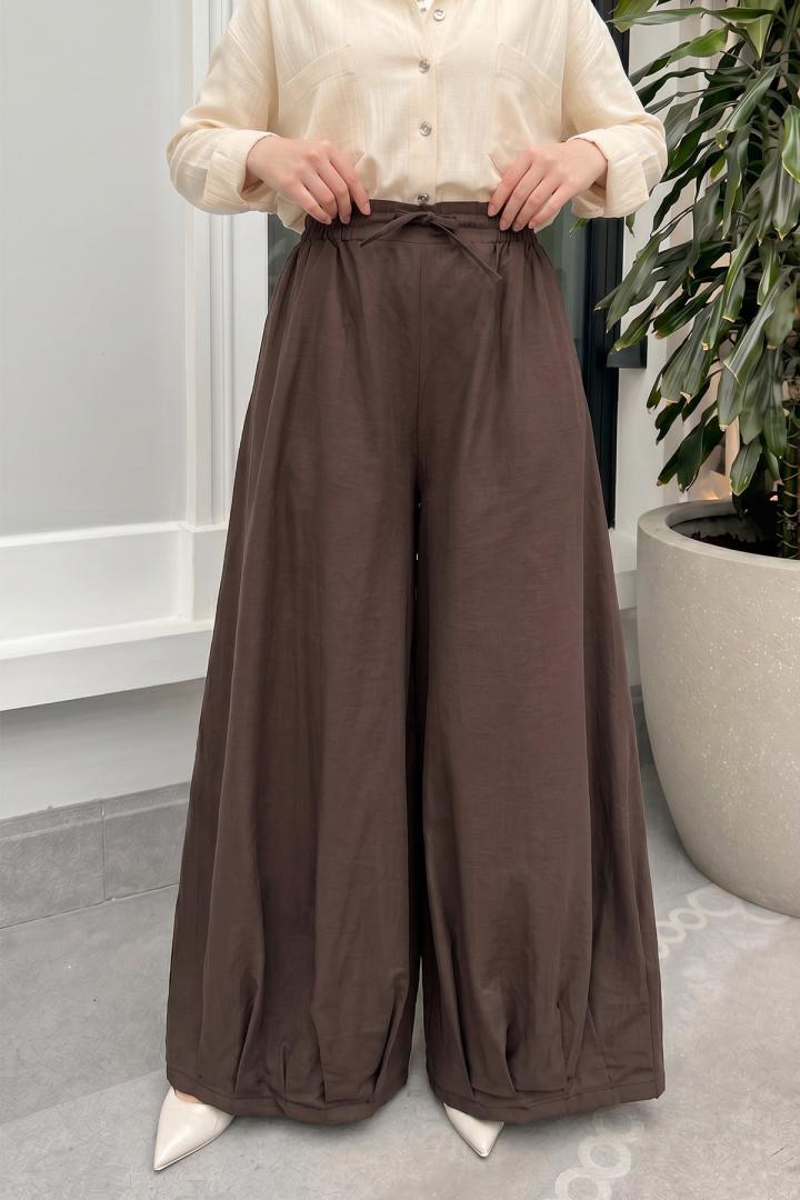 Geniş Paça Şalvar Pantolon Y0145 - KAHVERENGİ |  