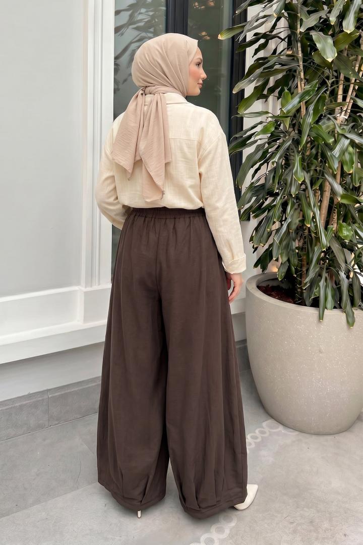 Geniş Paça Şalvar Pantolon Y0145 - KAHVERENGİ |  