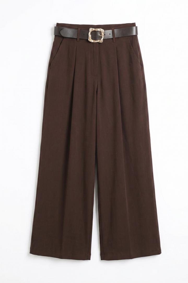Pileli Geniş Paça Pantolon 72692 - KAHVERENGİ |  