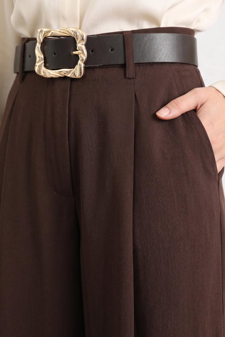 Pileli Geniş Paça Pantolon 72692 - KAHVERENGİ |  