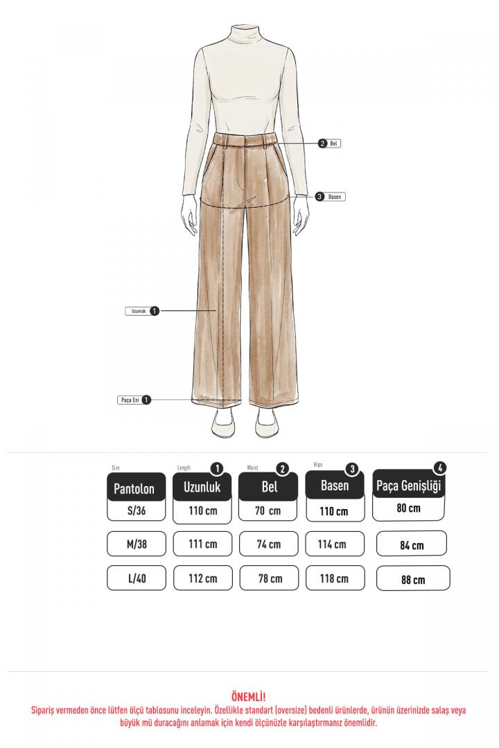 Pileli Geniş Paça Pantolon 72692 - KAHVERENGİ |  