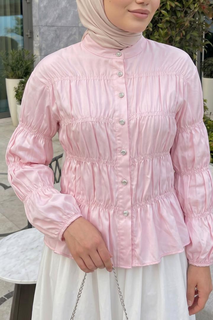 Gipe Detaylı Gömlek Y0146 - AÇIK PEMBE |  
