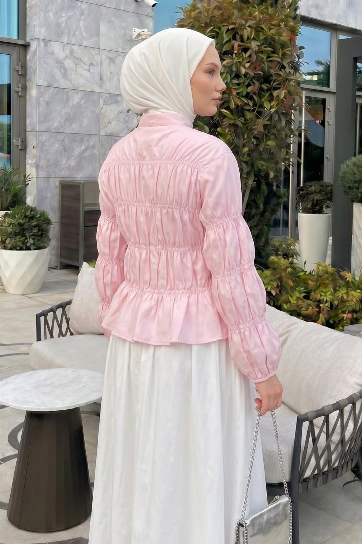 Gipe Detaylı Gömlek Y0146 - AÇIK PEMBE |  