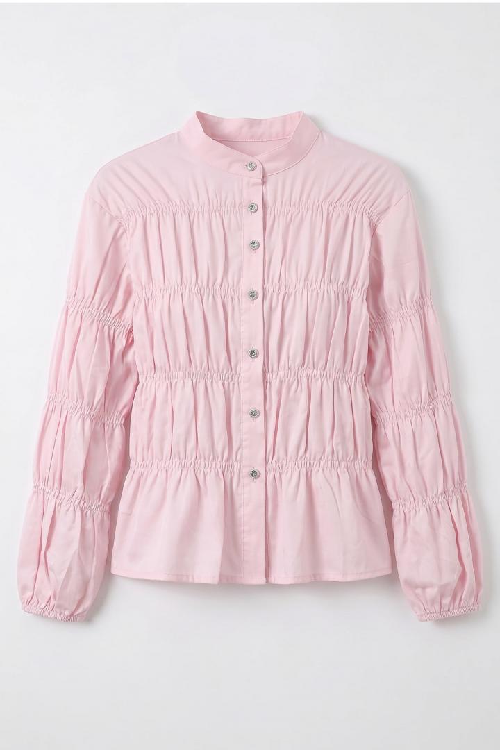 Gipe Detaylı Gömlek Y0146 - AÇIK PEMBE |  