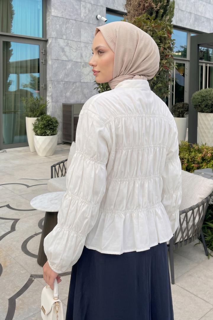 Gipe Detaylı Gömlek Y0146 - KIRIK BEYAZ |  