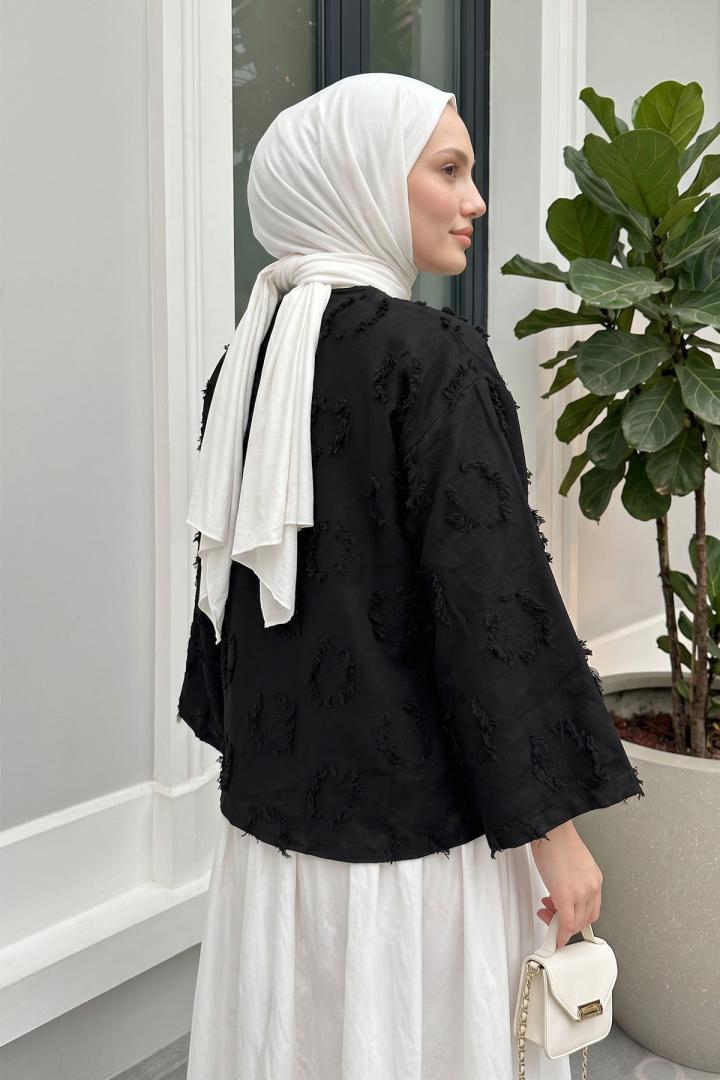 Püskül Detaylı Kimono 2352 - SİYAH | Salih Çelebi 