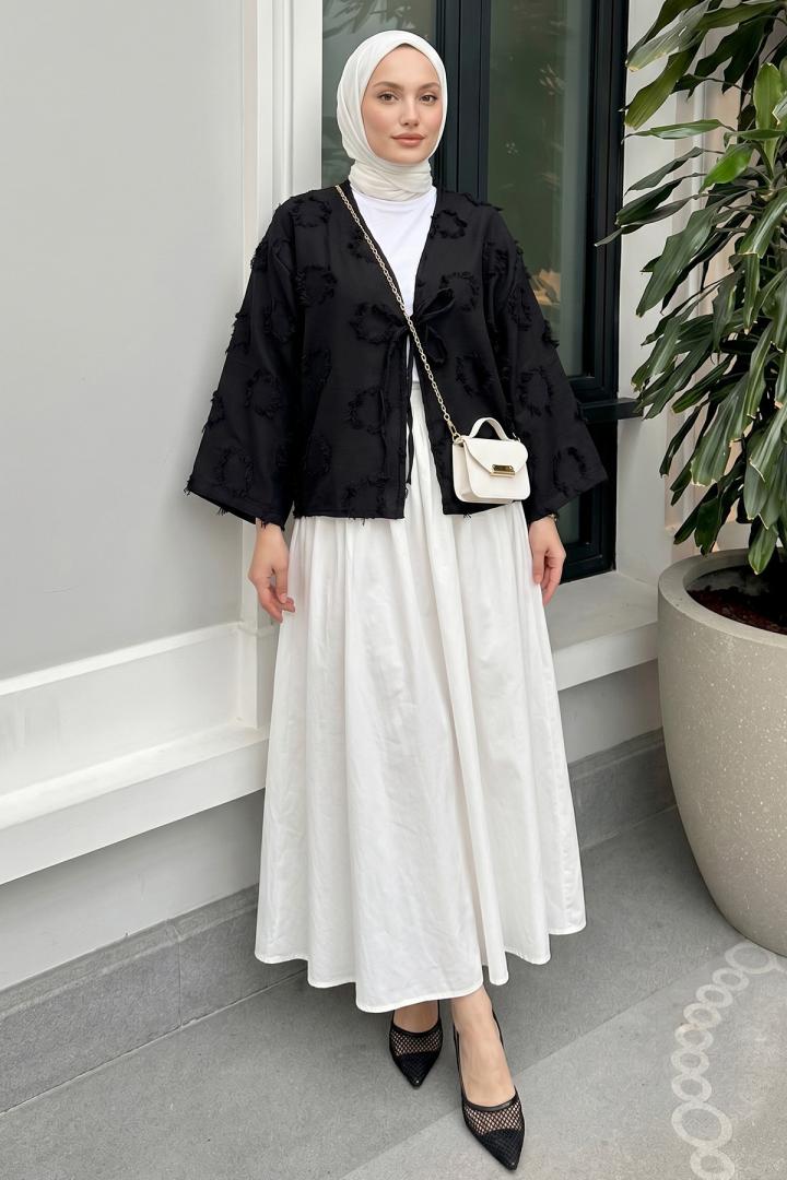 Püskül Detaylı Kimono 2352 - SİYAH | Salih Çelebi 