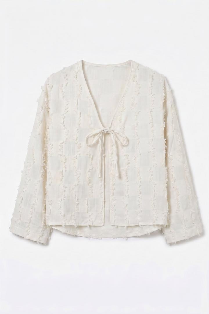 Çizgi Püsküllü Kimono 2353 - KIRIK BEYAZ |  