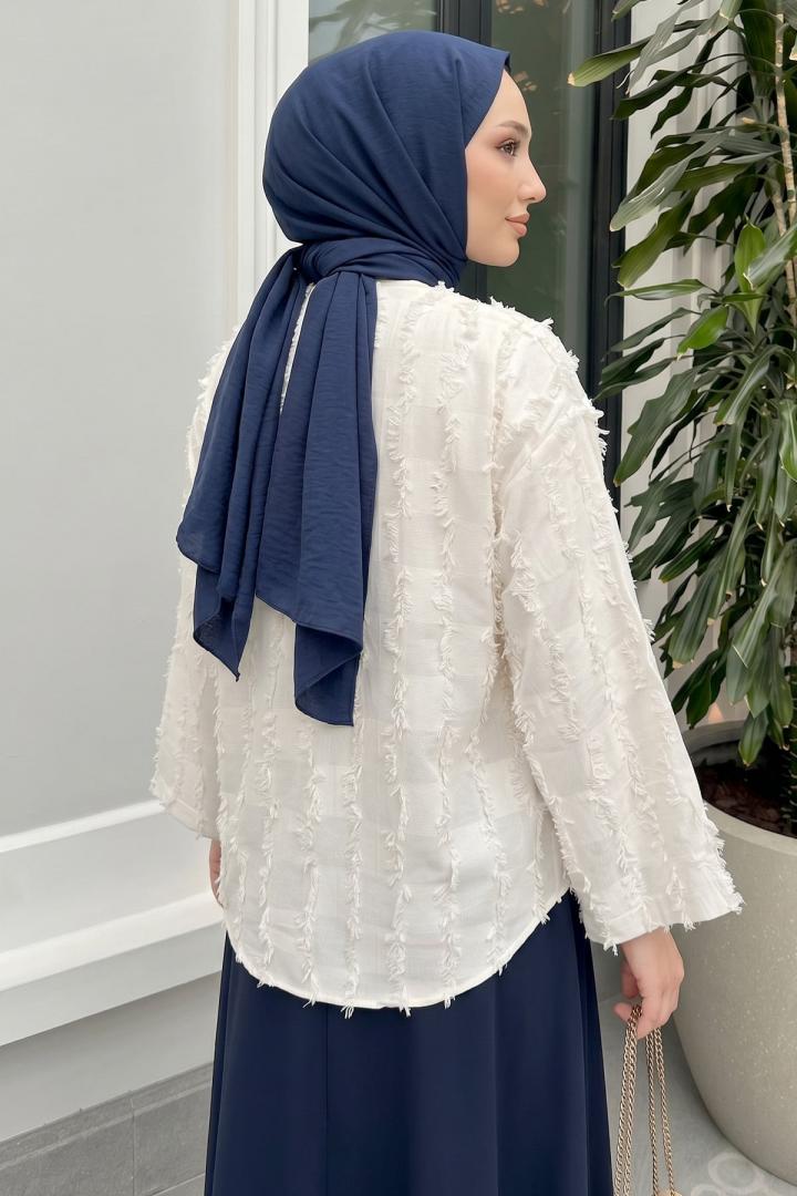 Çizgi Püsküllü Kimono 2353 - KIRIK BEYAZ |  
