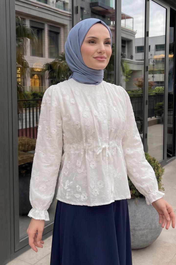 Brode Detaylı Gömlek 2685 - BEYAZ |  