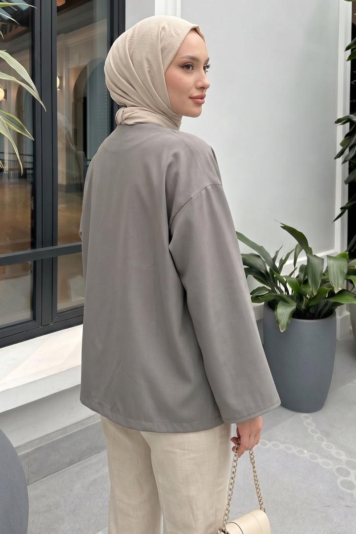 İp Bağcıklı Kimono 40046 - KOYU GRİ |  