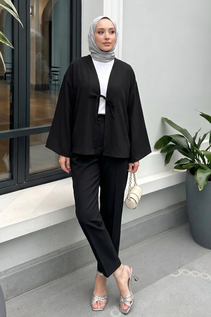 İp Bağcıklı Kimono 40046 - SİYAH |  
