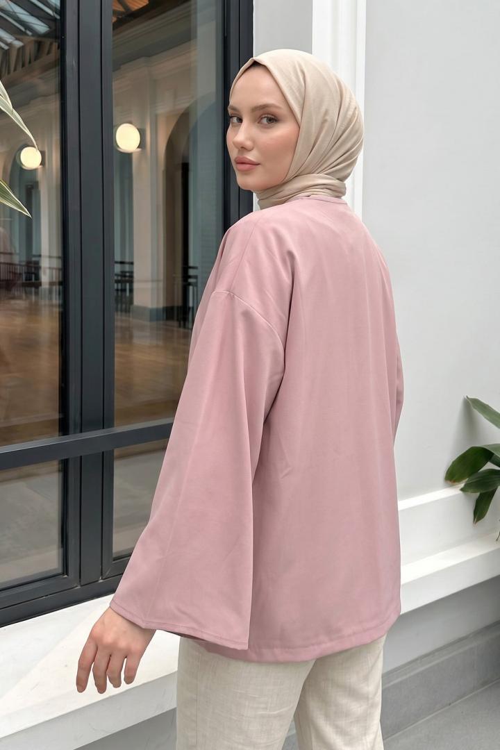 İp Bağcıklı Kimono 40046 - GÜL KURUSU |  