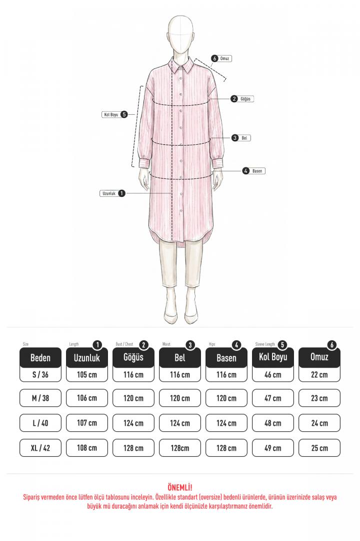 İnce Çizgili Uzun Tunik 3131 - AÇIK PEMBE |  