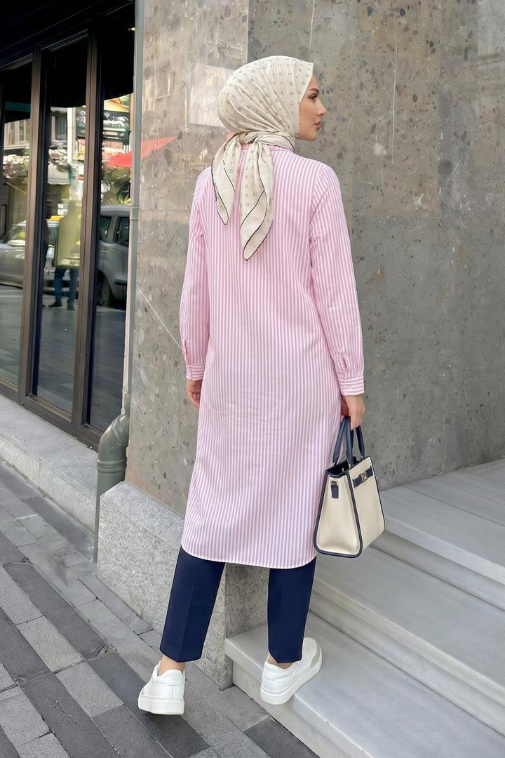 Çizgili Uzun Tunik 3125 - AÇIK PEMBE |  