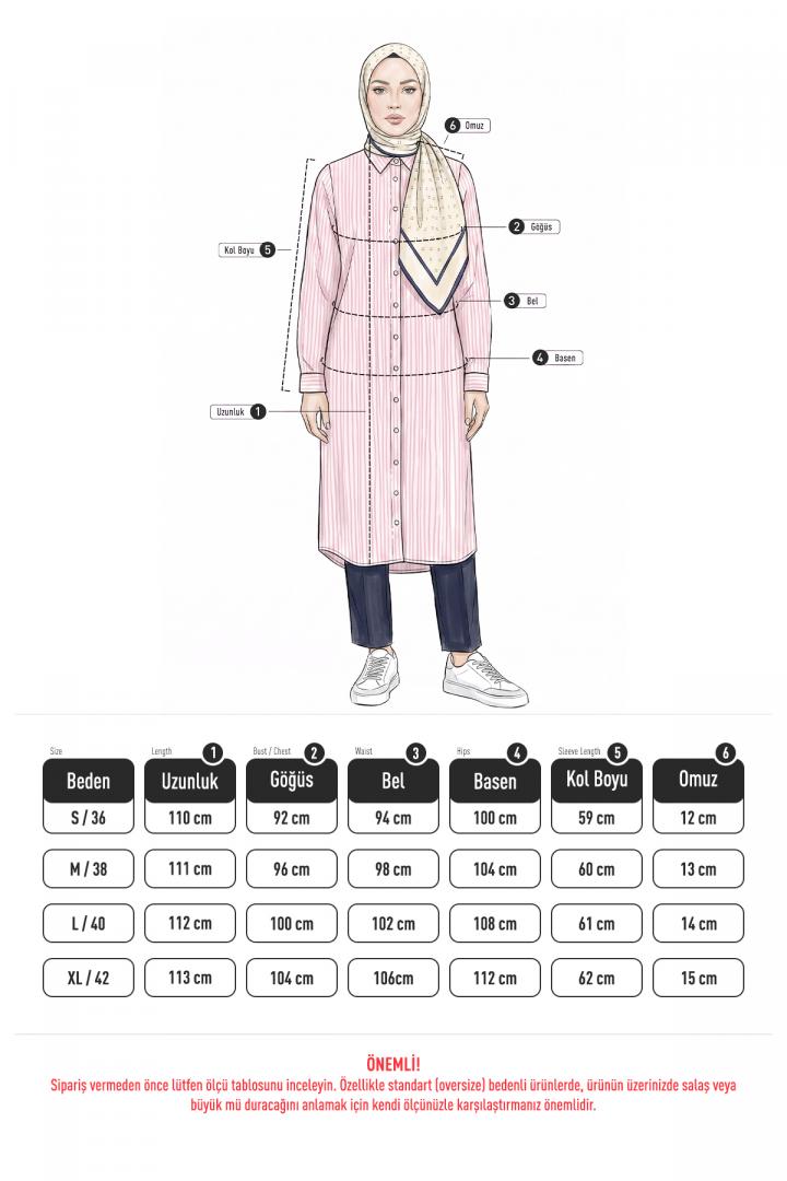 Çizgili Uzun Tunik 3125 - AÇIK PEMBE |  