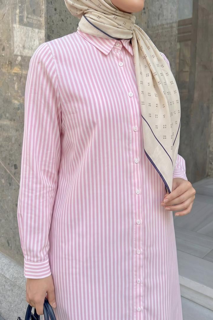 Çizgili Uzun Tunik 3125 - AÇIK PEMBE |  