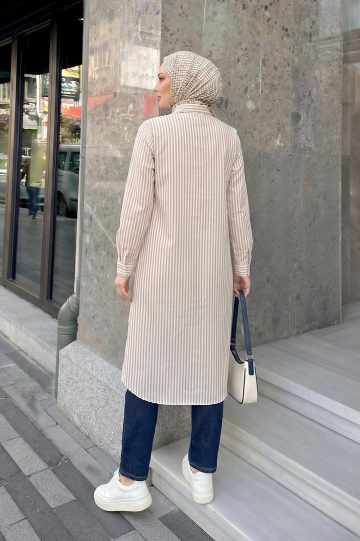 Çizgili Uzun Tunik 3125 - VİZON |  