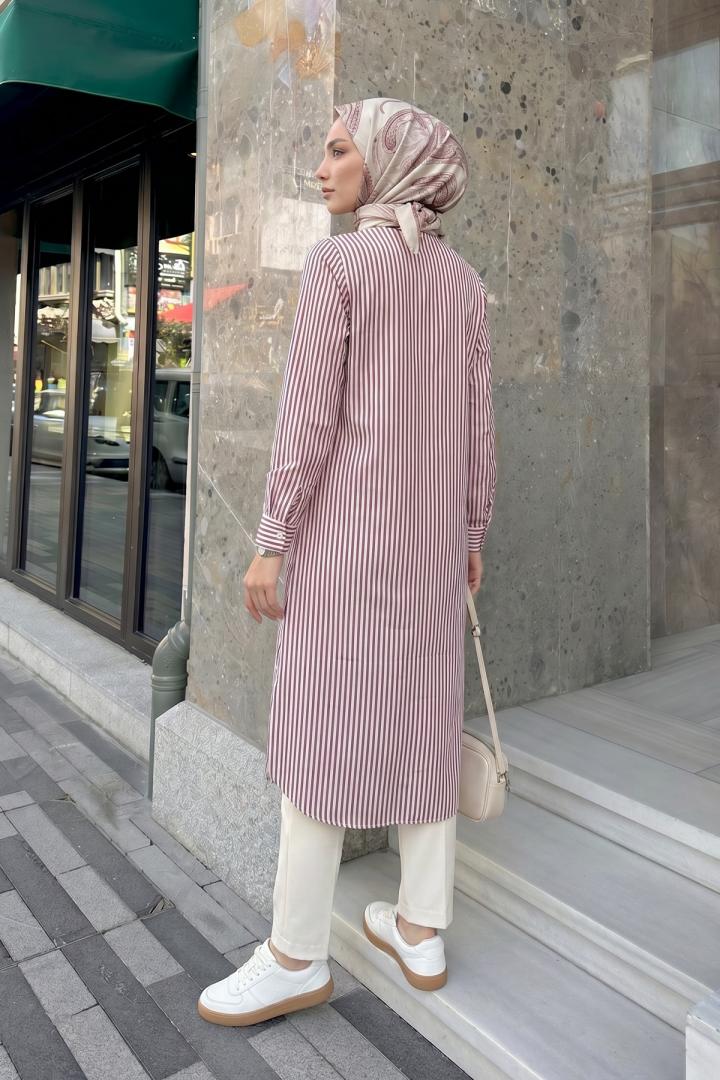 Çizgili Uzun Tunik 3125 - BORDO |  