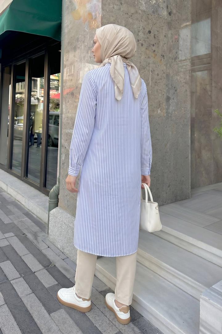 Çizgili Uzun Tunik 3125 - BEBE MAVİSİ |  