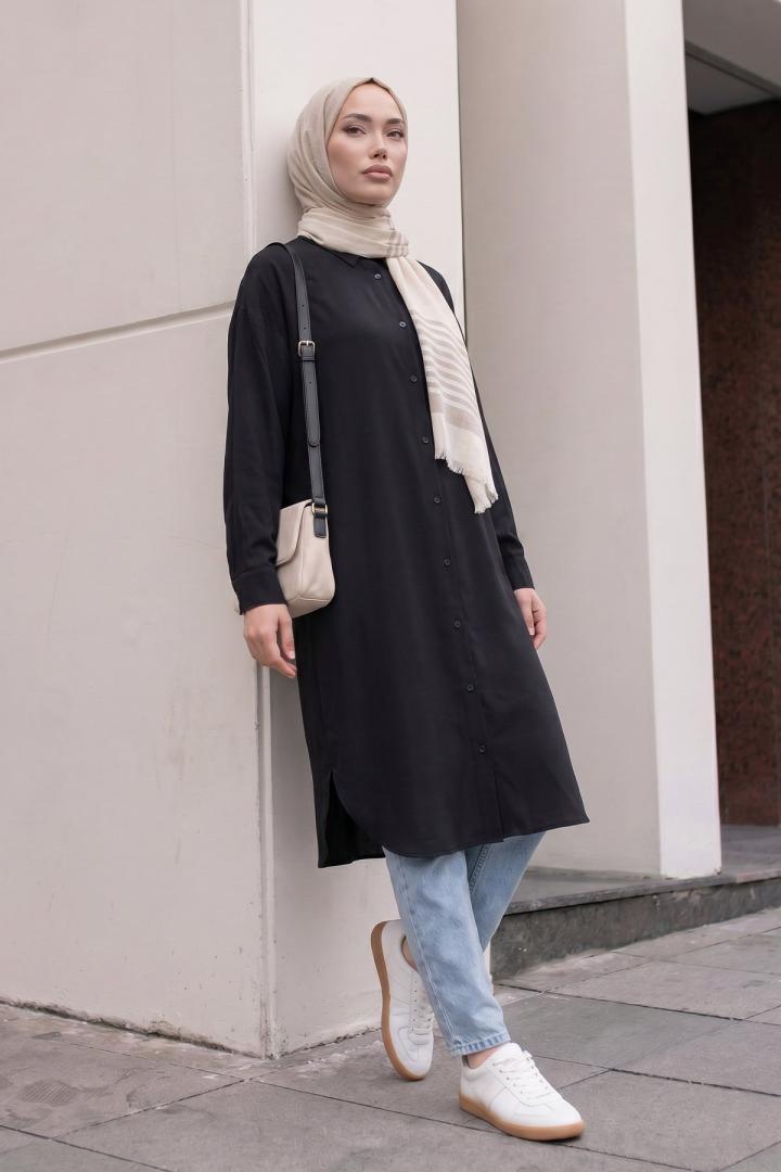 Basic Klasik Uzun Tunik 4061 - SİYAH |  